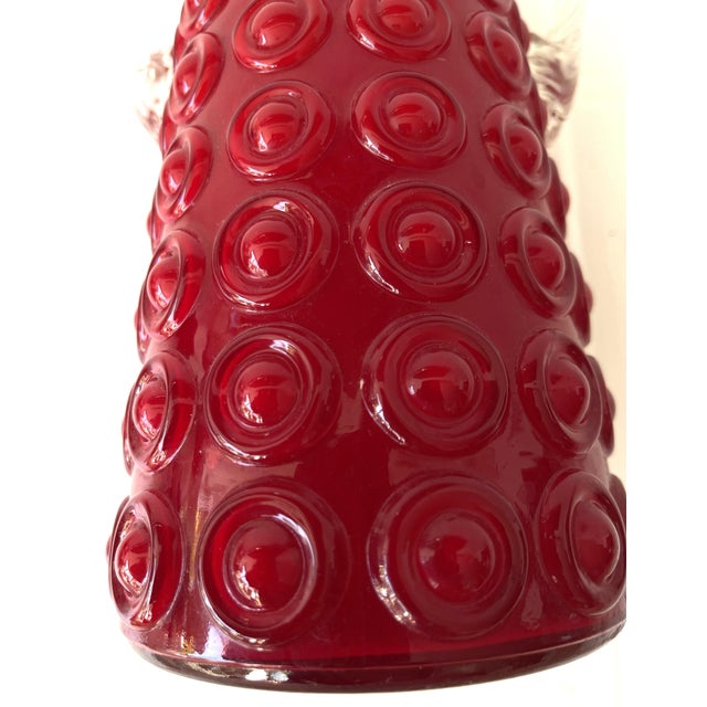 Mid-Century Italian Red Glass Vase with Sculptural Clear Handles, 1970s For Sale - Image 9 of 10