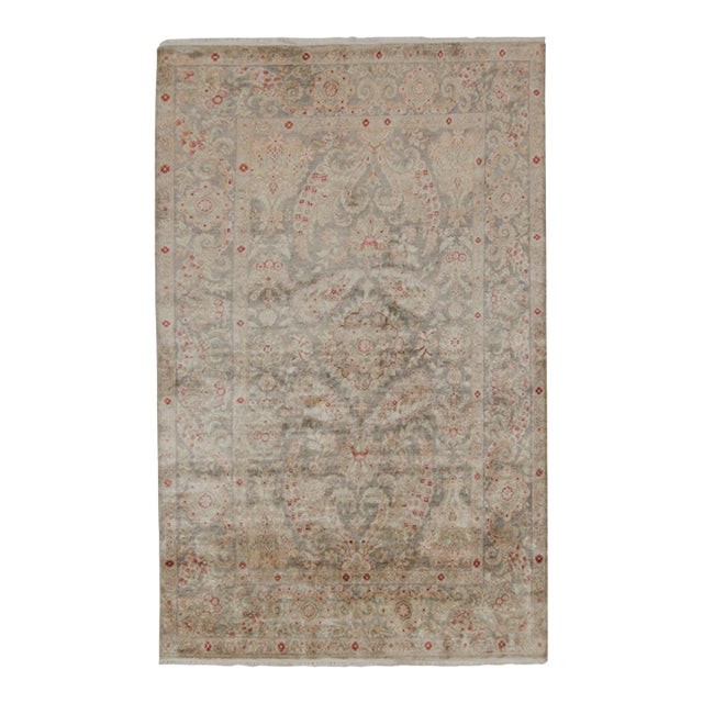 Rug & Kilim’s Classic Style Rug With Gray, Pink and Green Floral Pattern For Sale