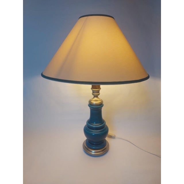 1960s Mid-Century Blue Ceramic Wooden Table Lamp, 1960s For Sale - Image 5 of 18