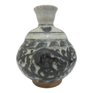 Antique Vietnamese Southeast Asian Blue Flower Pottery Jarlet Bottle Vase