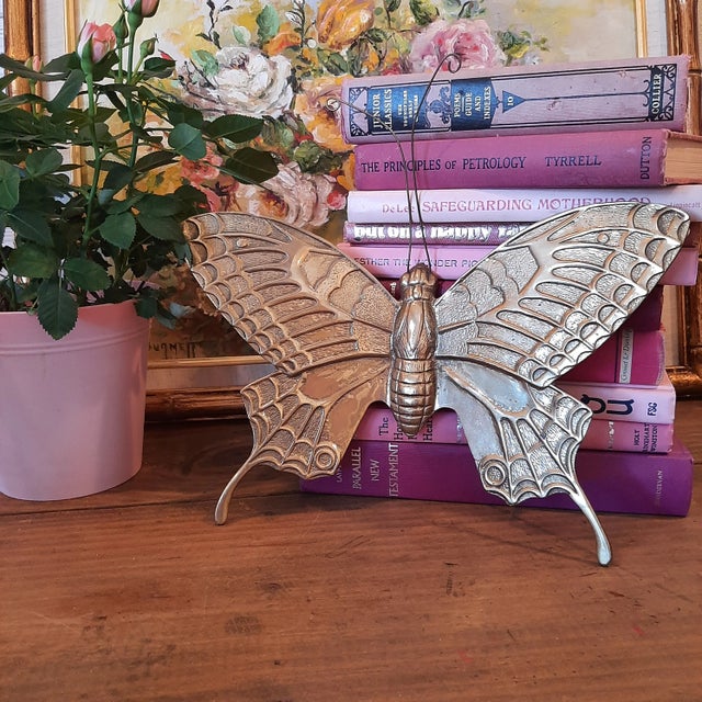 Vintage Solid Brass Butterfly Wall Sculpture Large XL For Sale - Image 12 of 13