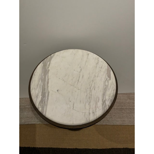 Stylish Century Co. Carino Side Table. Cocoa finish, white/gray marble top. Original Retail $1399. Showroom floor sample.