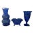 1920s Cobalt Blue Depression Glass Set -3 Pieces Trophy Vase, Double Beehive Vase and Mayonnaise Bowl For Sale