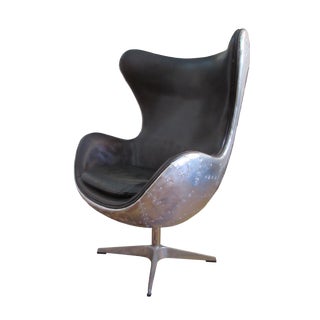 Vintage Four Hands Arne Jacobsen Style Aluminum Egg Swivel Chair For Sale