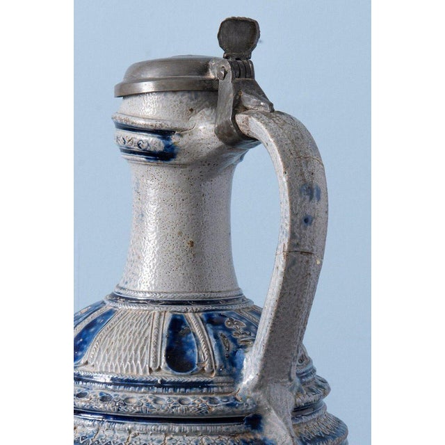 Brown Salt-Glazed Mascaron Jug with Pewter Lid from Westerwald, 19th Century For Sale - Image 8 of 10