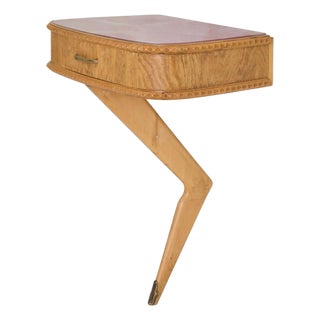 Italian Wall-Mounted Nightstand with Pink Glass Top, 1950s For Sale