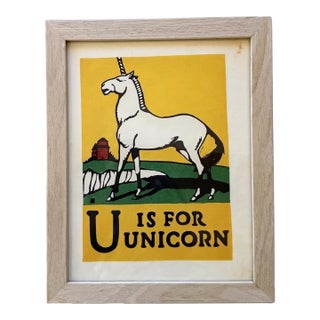 U Is for Unicorn - Cb Falls 1923 - Woodblock Framed Print For Sale