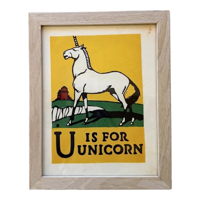U Is for Unicorn - Cb Falls 1923 - Woodblock Framed Print For Sale