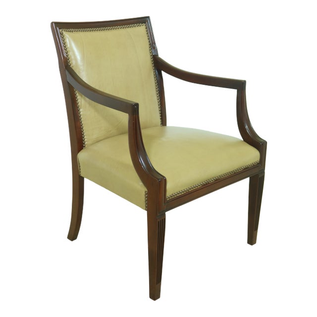 Federal Style Solid Mahogany Leather Open Armchair For Sale