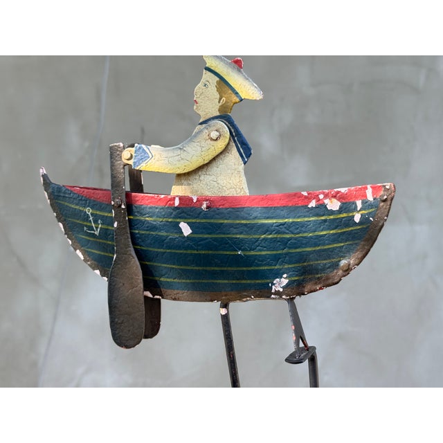 Vintage Folk Art Nautical Metal Toy Sailor Pendulum Sculpture, 1950s For Sale - Image 10 of 13