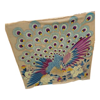 Vintage Fabulous Hand Wool Embroidered Tapestry of Bird on Board 43x42 For Sale