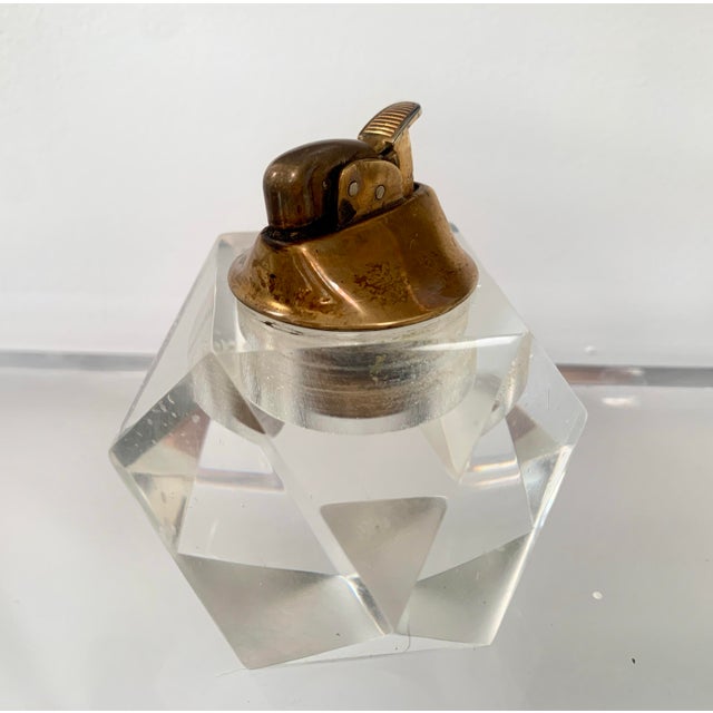 Metal 1970s Lucite Brass Table Lighter For Sale - Image 7 of 9