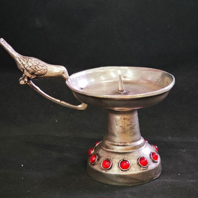 Metal Bird-Handled Altar Candle Holder With Red Jewels For Sale - Image 4 of 10