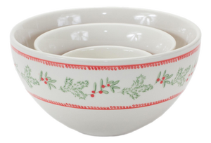 Stoneware Mistletoe Bowl (Set of 3)