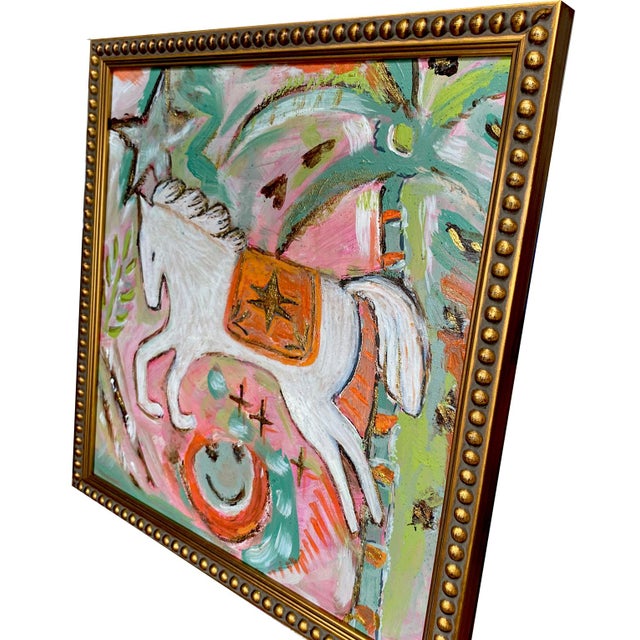 Chippendale Original Horse Painting in Gilded Frame | Small Fine Art Acrylic | Whimsical Equestrian Art | Palm Beach Style | 13 X 13 Framed For Sale - Image 3 of 5