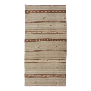 Vintage Turkish Kilim Rug With Earthy Tones and Striped Patterns
