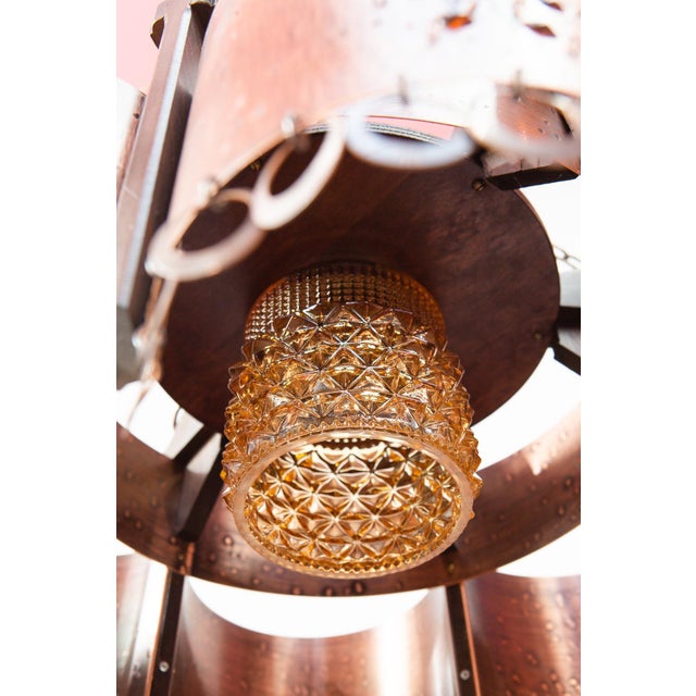 Large Vintage Swedish Copper and Wood Pendant, 1970s For Sale - Image 6 of 14