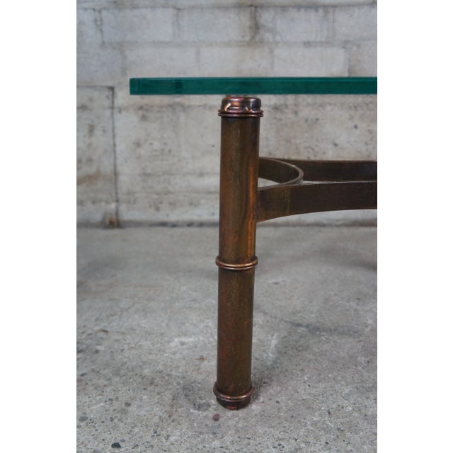 Vintage Campaign Style Square Heavy Glass & Iron Coffee Cocktail End Table For Sale - Image 4 of 9