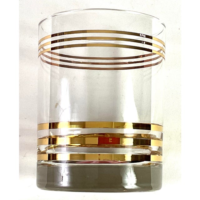 Mid-century, modern, gold rimmed low ball/tumbler/old-fashioned/rocks glasses Set of eight 8 ounce capacity 4 inches high...