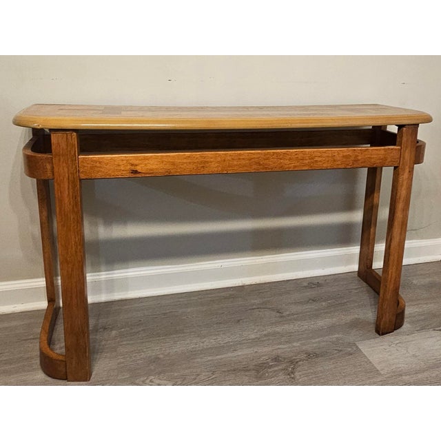 Mid-Century Modern Mid 20th Century Howard Style Rounded Mission Oak Curved Console Table For Sale - Image 3 of 6