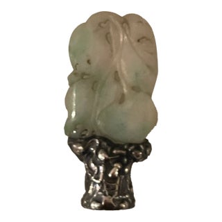 Antique Carved Jade Lamp Finial Silver Repousse For Sale