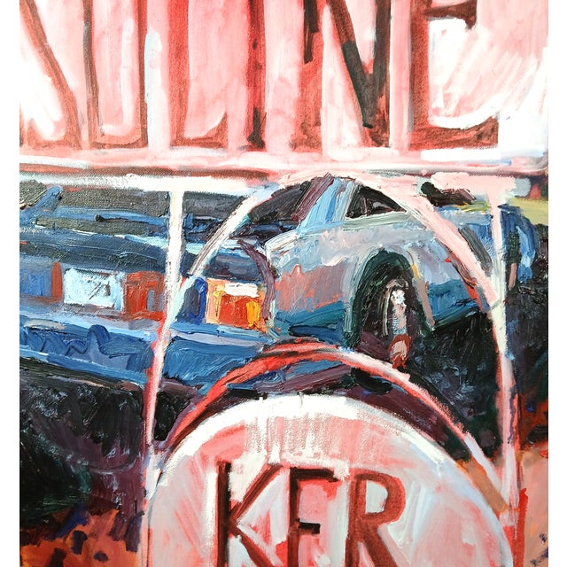 Textile Matt Doszkocs Signed Oil Painting, "Bonfield's Gas Station, Bethesda, Md," Modern Impressionist, Framed For Sale - Image 7 of 9