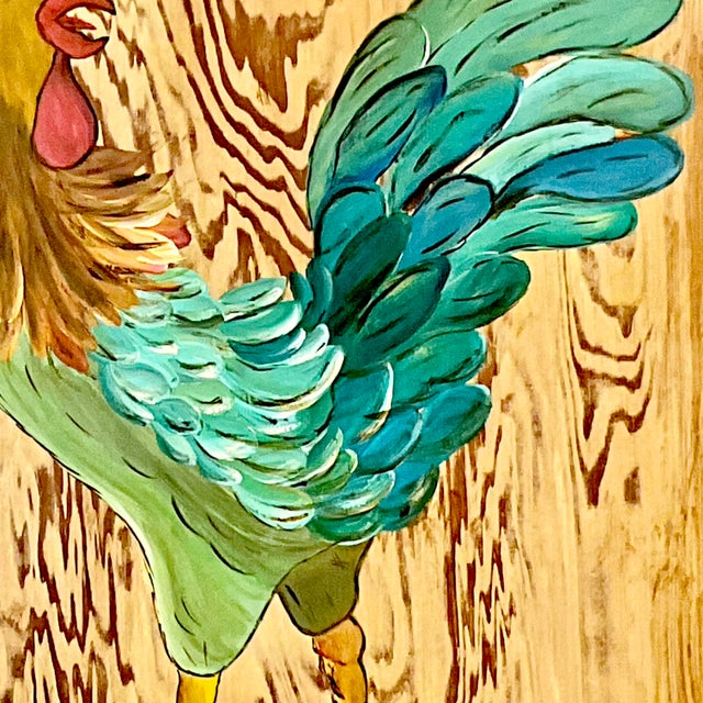 1970s Mid-Century Farmhouse Chic Original Acrylic Painting, Chicken on Pine Wood For Sale - Image 14 of 14