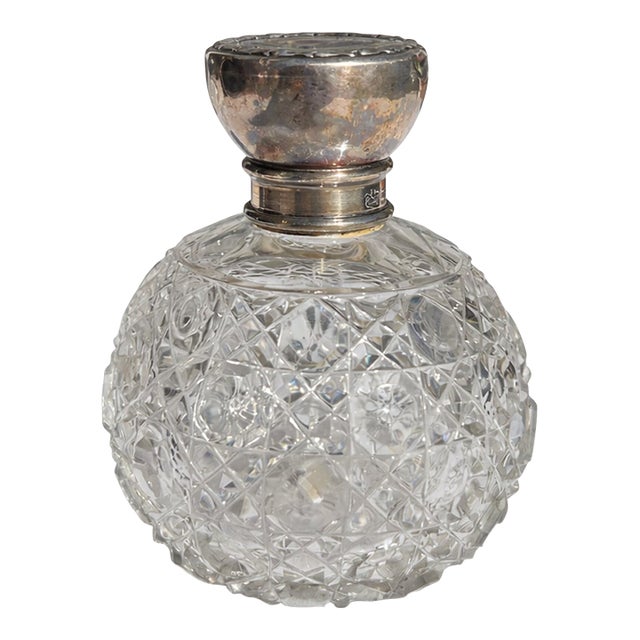 Vintage Sterling Silver & Cut Crystal Perfume Bottle For Sale