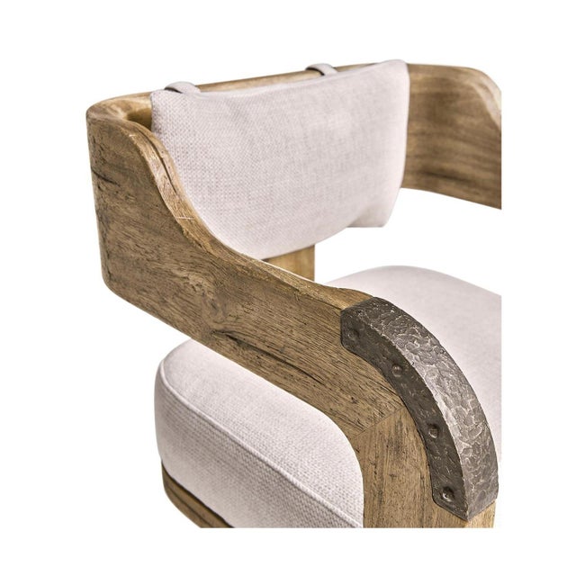 Contemporary Rustic Wood Armchair with Upholstered Seat For Sale - Image 12 of 12