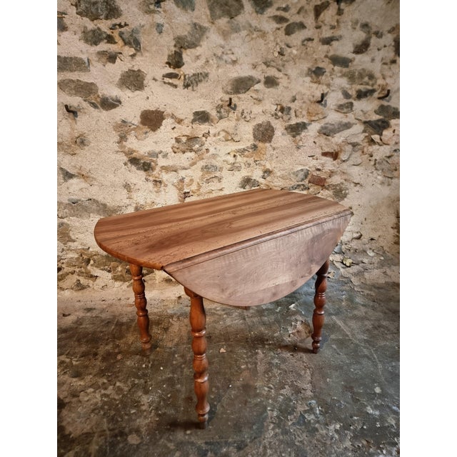 Antique French Round Walnut Drop-Leaf Dining Table, 1890s For Sale - Image 13 of 16