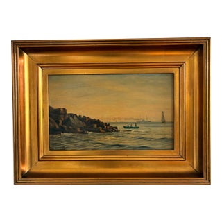 Antique Signed Sailing Ship Seascape Oil Painting For Sale