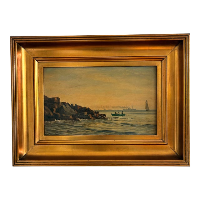 Antique Signed Sailing Ship Seascape Oil Painting For Sale