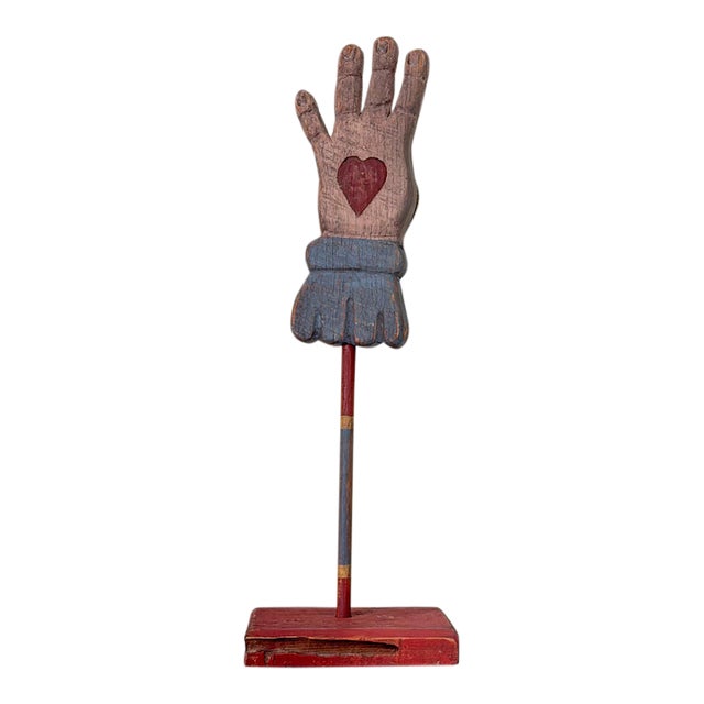 Odd Fellows Folk Art Wood Sculpture, Vintage Heart in Hand Carving For Sale