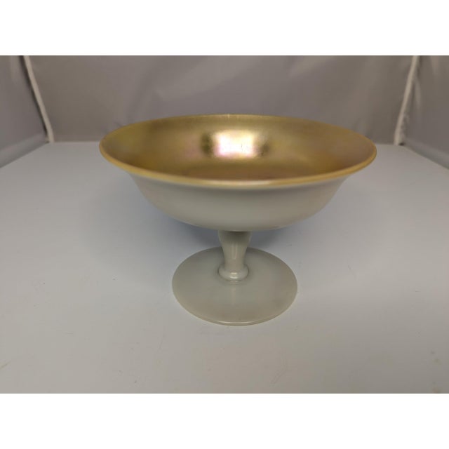 Steuben Gold Aurene and Calcite Art Glass Compote for your consideration. The compote measures approx. 4 1/8 inches tall....