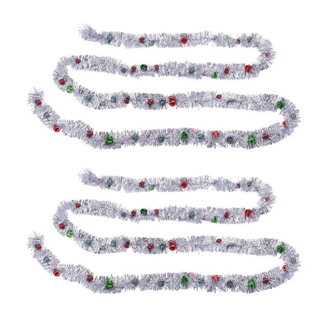 Rustic Tinsel Sleigh Bell Ornament Garland (Set of 2) For Sale - Image 3 of 3