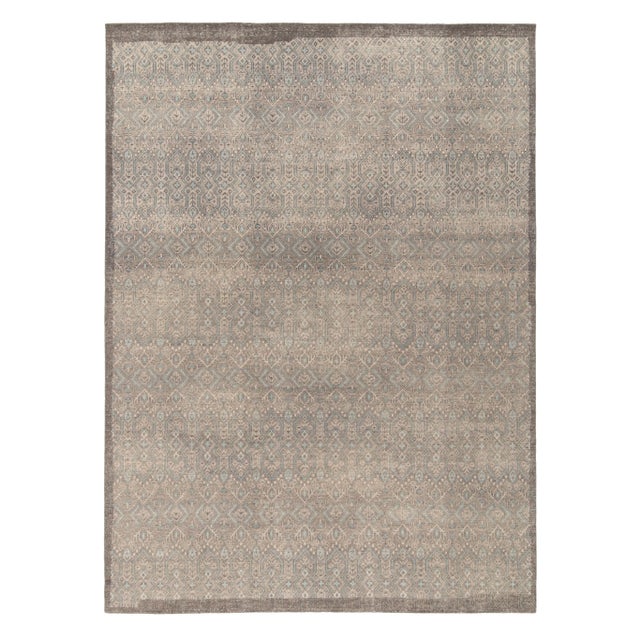 Hand-Knotted Distressed Style Rug, Gray, Blue Geometric Pattern by Rug & Kilim For Sale In New York - Image 6 of 6