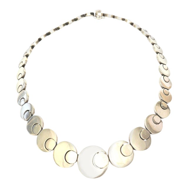 Vintage Sterling Silver Hallmarked Geometric Link Sculptural Necklace For Sale