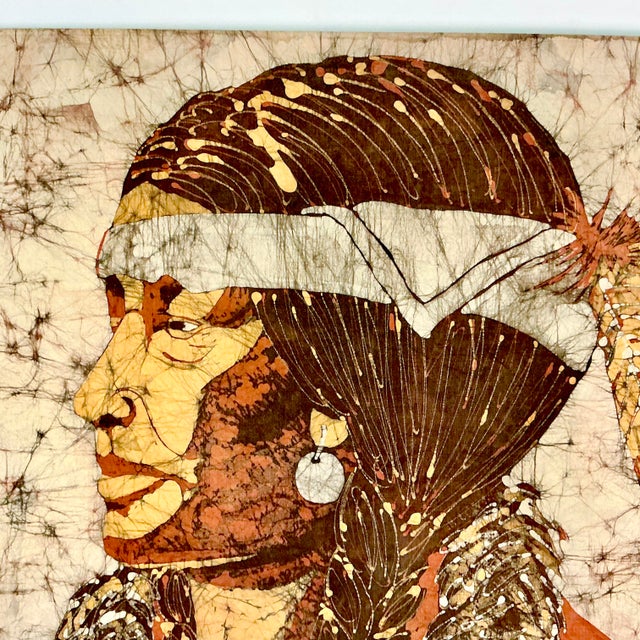 1970s 1979 Vintage Southwestern Native American Batik Portrait Textile Art by Zanoria Merrill For Sale - Image 5 of 11