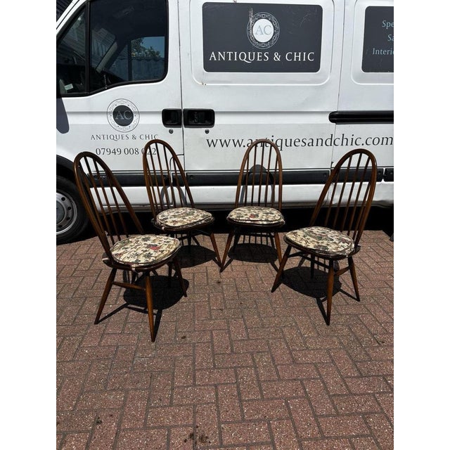 Set Of 4 Vintage Ercol Oak Dining Chairs. Sizes :- 96 cms tall, 43 cms wide at widest, , 43 cms seat height. A used set so...