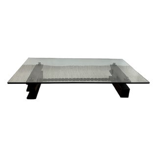Vintage Brutalist Glass and Bronze Coffee Table For Sale