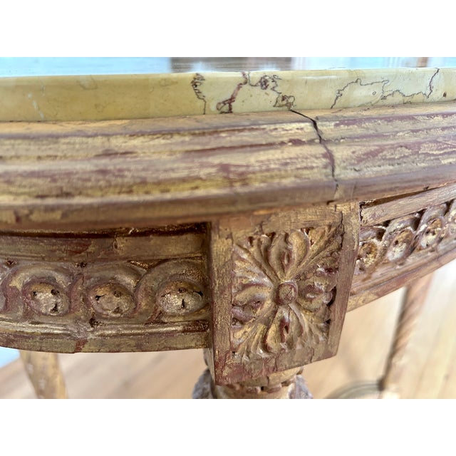 Gold 19th Century French Louis XVI Style Giltwood Marble Top Oval Side Table For Sale - Image 8 of 8
