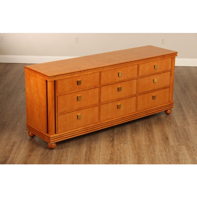 High Quality American Made Inlaid Maple Long Chest with Six Dovetailed Drawers and Brass Hardware, Genesis Collection by...