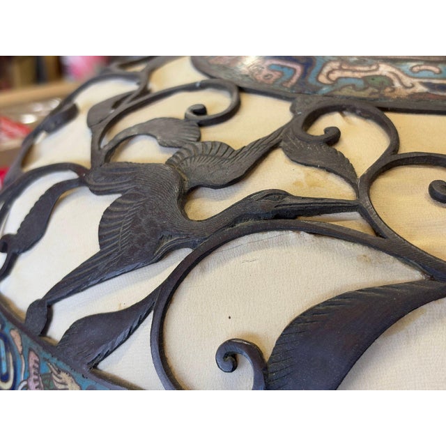 1910 Meiji Period Japanese Cloisonné Lamp With Wrought Iron and Enamel Shade For Sale - Image 11 of 12