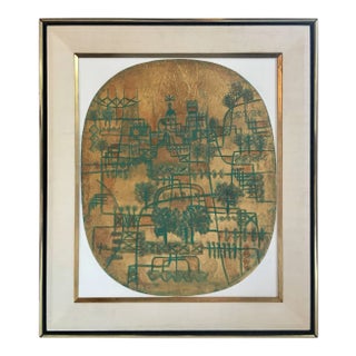 Abstract Cityscape Chinese Modernist Painting by Heshi Yu, Signed For Sale