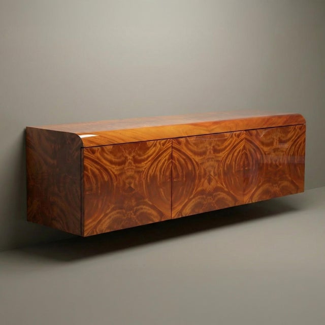 Pace Collection Pace Collection Floating Credenza Sideboard Console in High-Gloss Burlwood For Sale - Image 4 of 8