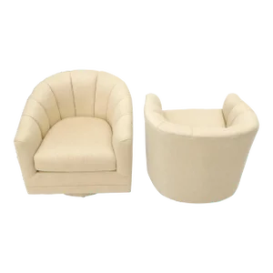 Oatmeal Type Fabric Scallop Barrel Back Lounge - a Pair