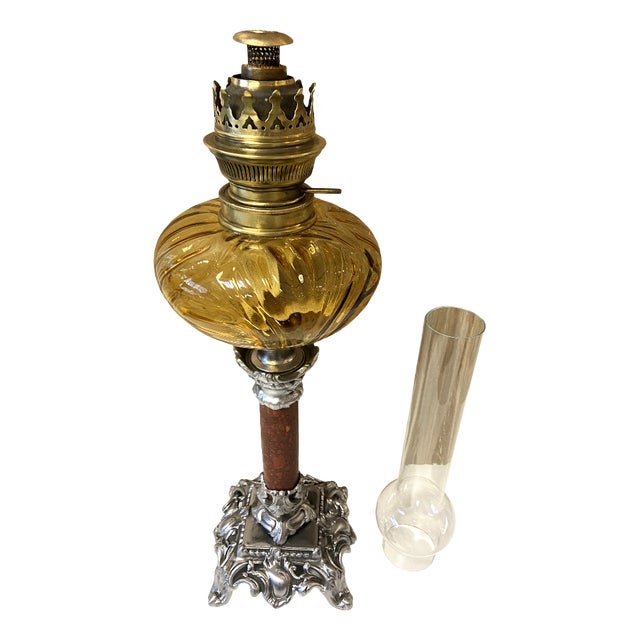 Antique Art Nouveau Kerosene Oil Column Lamp from HS, France, 1900s For Sale