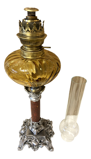 Antique Art Nouveau Kerosene Oil Column Lamp from HS, France, 1900s