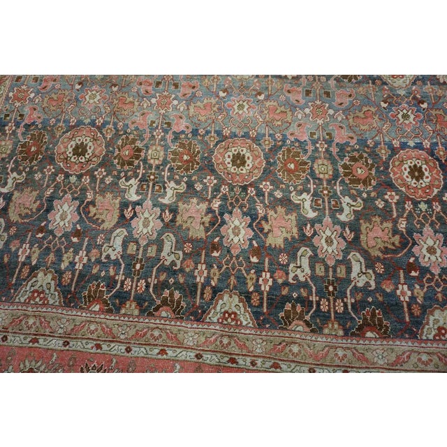 Textile Calming Cornflower Blue Background Apricot Border Floral Design Antique Persian Bijar Rug For Sale - Image 7 of 12
