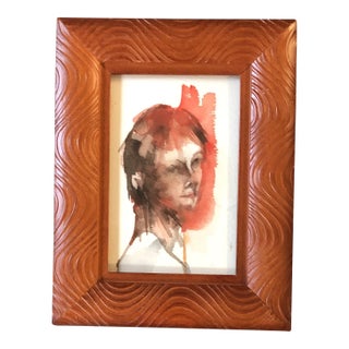 1970’s Original Small Portrait Watercolor Painting Vintage Tabletop Frame For Sale
